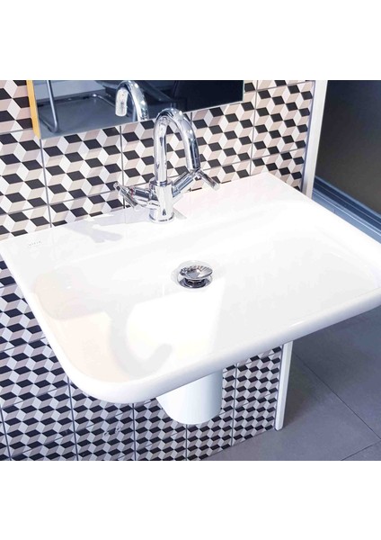 Mod Lavabo 80 cm - Tek Armatür Delikli - Duvara Asma ve Ayaklı Kullanıma Uygun