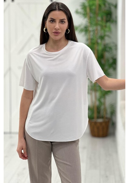 Ekru Bisiklet Yaka Tshirt 0102