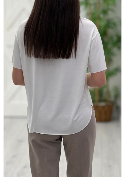 Ekru Bisiklet Yaka Tshirt 0102