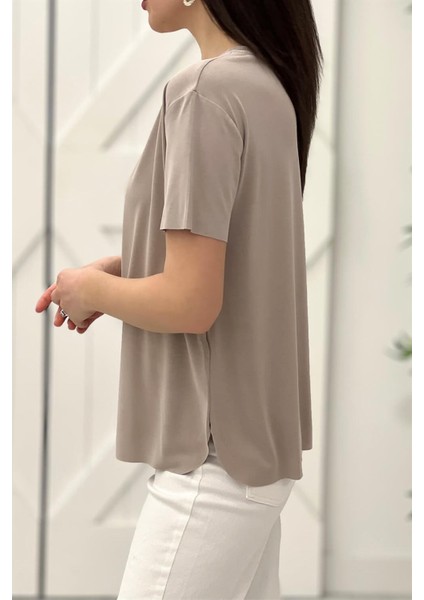 Bej Bisiklet Yaka Tshirt 0102