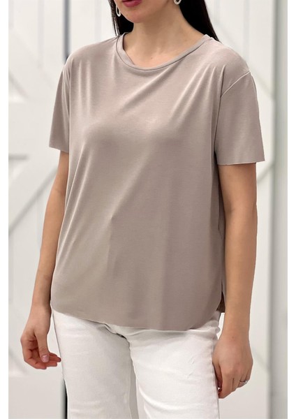 Bej Bisiklet Yaka Tshirt 0102