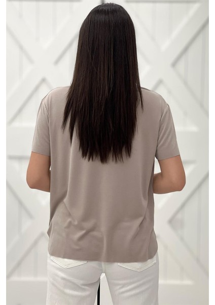 Bej Bisiklet Yaka Tshirt 0102