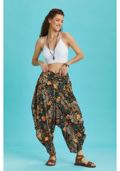 Drape Bel Dökümlü Kadın Şalvar Pantolon