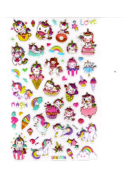 Sticker Kabartmalı Stiker Defter, Planlayıcı Etiket (LXK-020) - 22X14 cm - Eğlenceli Sevimli Unicornlar