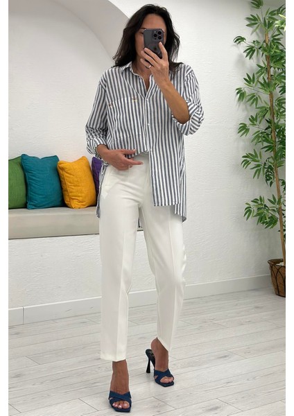 Beyaz Önü Flatolu Pantolon 5113