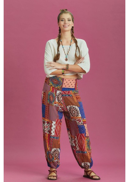 Etnik Desenli Beli Lastikli Salaş Şalvar Pantolon fiyatları