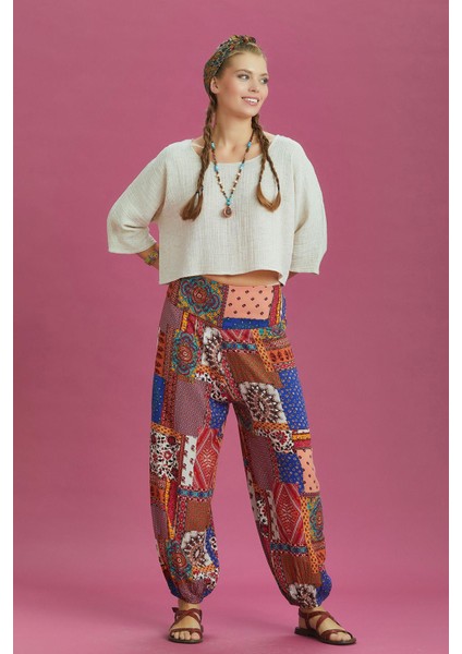 Etnik Desenli Beli Lastikli Salaş Şalvar Pantolon modelleri