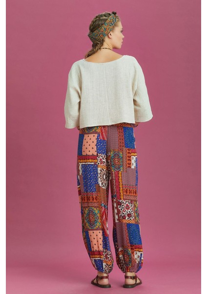 Etnik Desenli Beli Lastikli Salaş Şalvar Pantolon fırsatları