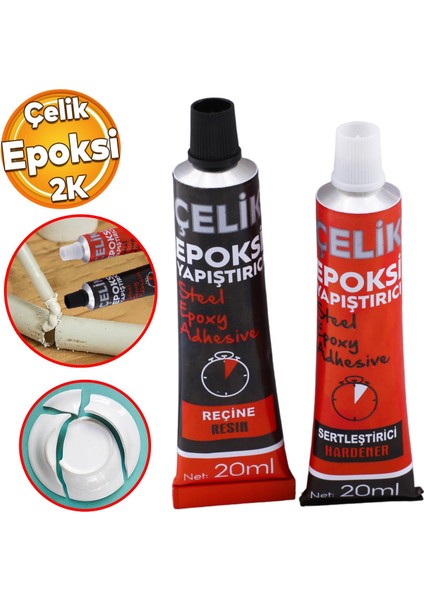 Güçlü Epoksi Yapıştırıcı Metal Plastik Seramik Cam Çelik Yapıştırıcı 20 + 20 gr Hızlı Kuruyan