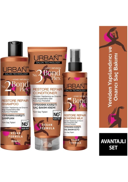 URBAN Care Bond Plex Restore Şampuan 350 ml - Saç Kremi 200 ml - Saç Sütü 200 ml 3'lü SET