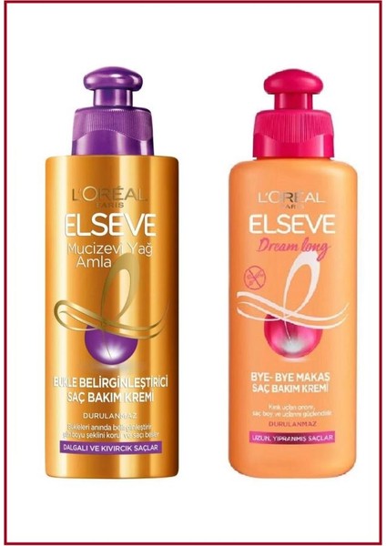 Elseve Dream Long Bye-Bye Makas Saç Bakım Kremi 200 ml & Amla Bukle Belirginleştirici Saç Bakım Kremi 200 ml