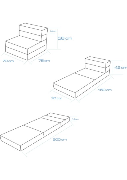 Valeria Katlanır Yatak Olabilen Koltuk Tek Kişilik Gri