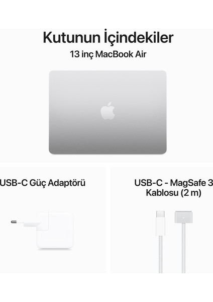 MacBook Air M3 Çip 8GB 256GB SSD macOS 13" Taşınabilir Bilgisayar Gümüş MRXQ3TU/A