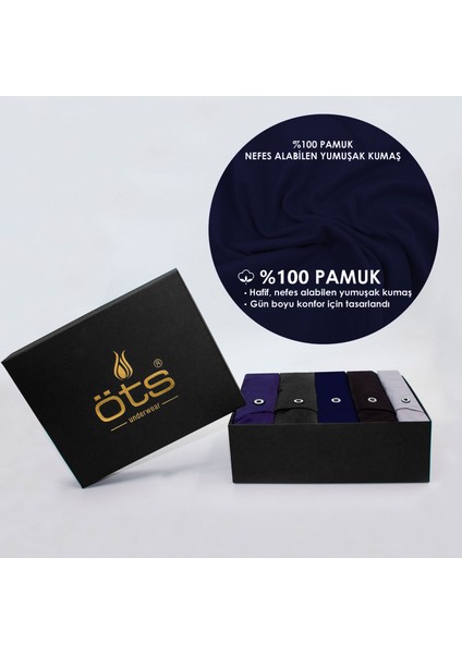 Erkek %100 Pamuklu Boxer 5'li Set Düğmeli, Rahat Kalıp, Yüksek Kaliteli, Premium Özel Siyah Kutusunda, İç Giyim, Çamaşır