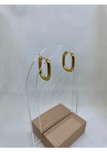 Çelik Oval Gold Küpe