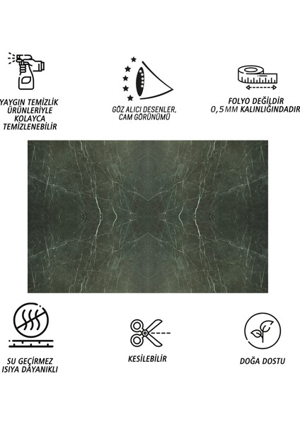 Kendinden Yapışkanlı Siyah Yeşil Mermer Desenli Pvc Panel 41X62 cm (12 Adet) 3 M²