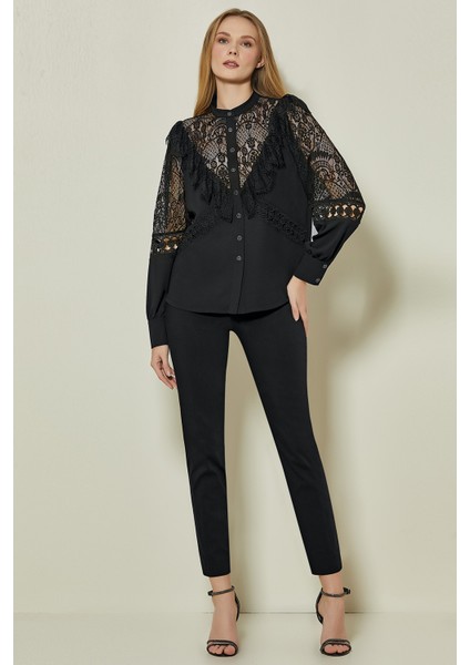 Uzun Kollu Siyah Dokuma Gömlek