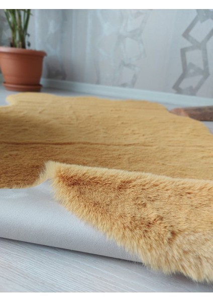 Tavşan Tüyü Süet Tabanlı Peluş Post Hardal Renk Ultra Yumuşak Post Puffy Yıkanabilir Halı