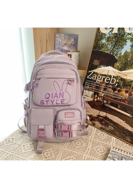 Okul Çantası Büyük Kapasiteli Sırt Çantası Basit Çok Yönlü Kore Tarzı Sevimli Sırt Çantası (Yurt Dışından)