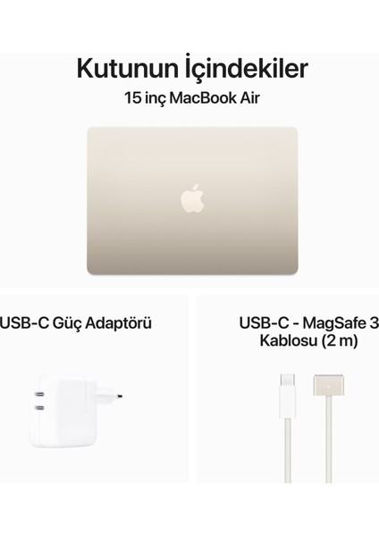 MacBook Air M3 Çip 8GB 256GB SSD macOS 15" Taşınabilir Bilgisayar Yıldız Işığı MRYR3TU/A