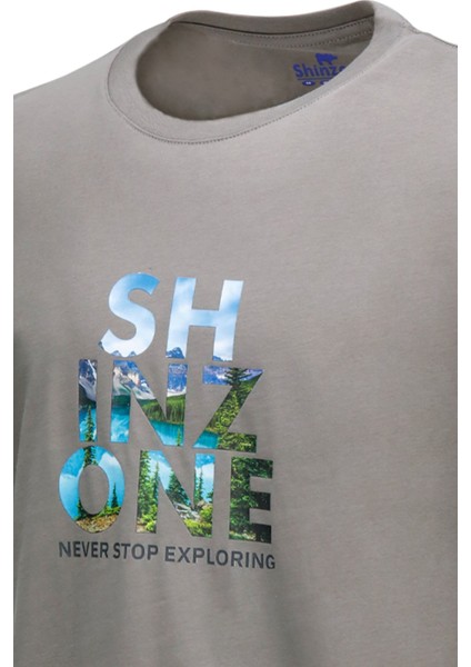 Erkek Bisiklet Yaka Standart Fit Göğüs Baskılı Vizon T-Shirt fiyatları