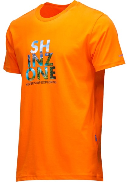 Erkek Bisiklet Yaka Standart Fit Göğüs Baskılı Turuncu T-Shirt