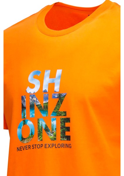 Erkek Bisiklet Yaka Standart Fit Göğüs Baskılı Turuncu T-Shirt fiyatları