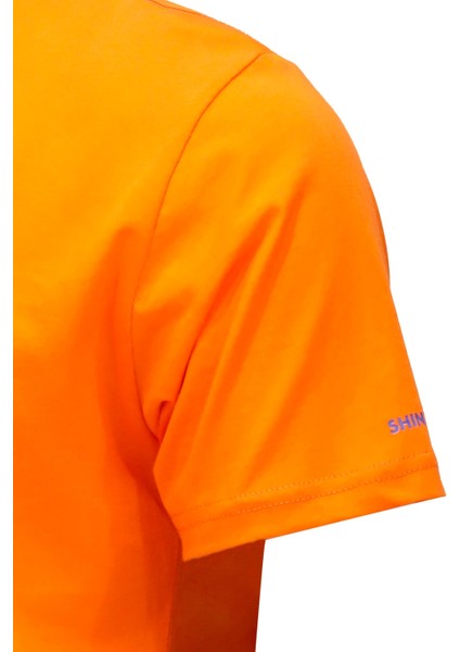 Erkek Bisiklet Yaka Standart Fit Göğüs Baskılı Turuncu T-Shirt modelleri
