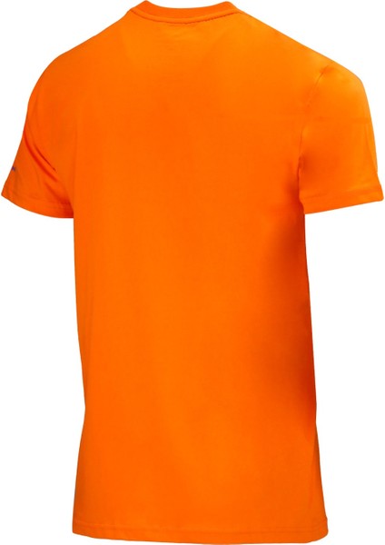 Erkek Bisiklet Yaka Standart Fit Discovery Göğüs Baskılı Turuncu T-Shirt