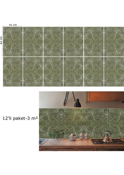 Kendinden Yapışkanlı Kahverengi-Yeşil Desenli Pvc Panel 41X62 cm (12 Adet) 3 M²