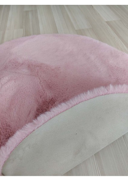 Yuvarlak Tavşan Tüyü Peluş Süet Tabanlı Ultra Yumuşak Yıkanabilir Post Pembe Renk