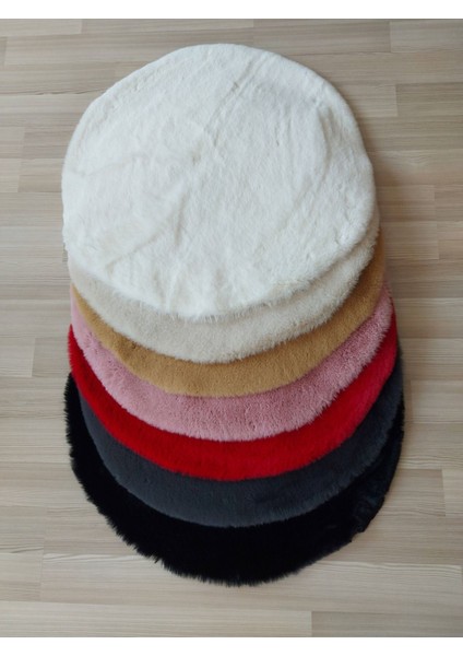Yuvarlak Tavşan Tüyü Peluş Süet Tabanlı Ultra Yumuşak Yıkanabilir Post Pembe Renk