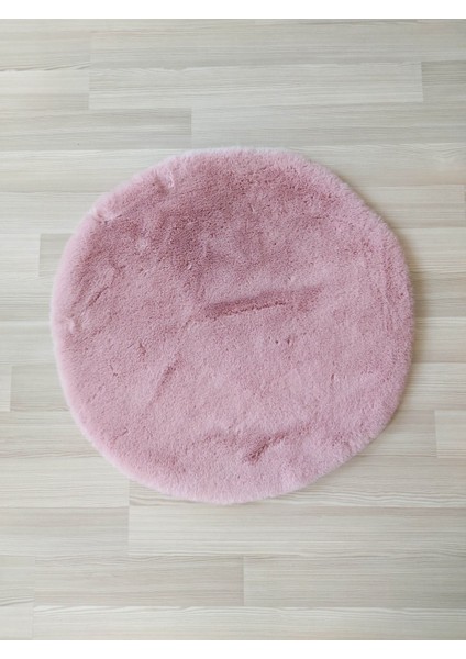 Yuvarlak Tavşan Tüyü Peluş Süet Tabanlı Ultra Yumuşak Yıkanabilir Post Pembe Renk