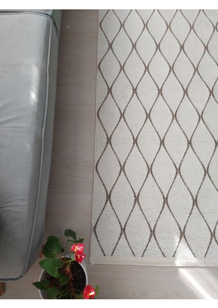 Iskandinav Desenli Şönil Kilim Kaydırmaz Dokuma Pamuk Taban Beyaz Halı Salon Oturma Odası Koridor