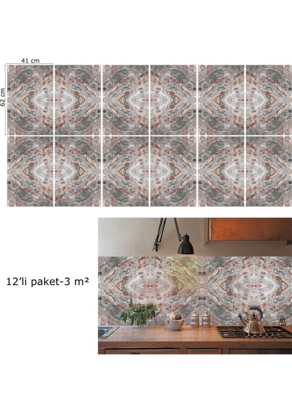 Kendinden Yapışkanlı Katlı Mermer Desenli Pvc Panel 41X62 cm (12 Adet) 3 M²