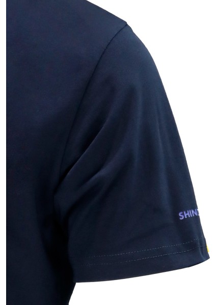 Erkek Bisiklet Yaka Standart Fit Discovery Göğüs Baskılı Lacivert T-Shirt