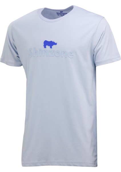 Erkek Bisiklet Yaka Standart Fit Kabartma Göğüs Baskılı Mavi T-Shirt