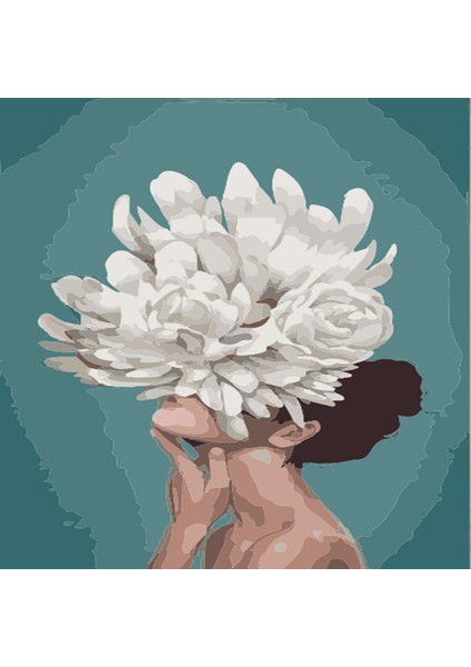 Kadın Beyaz Çiçek Kasnaklı Sayılarla Boyama Seti