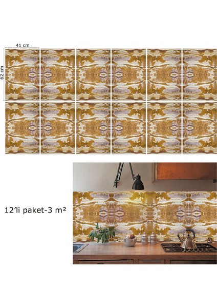 Kendinden Yapışkanlı Etnik Mermer Desenli Pvc Panel 41X62 cm (12 Adet) 3 M²