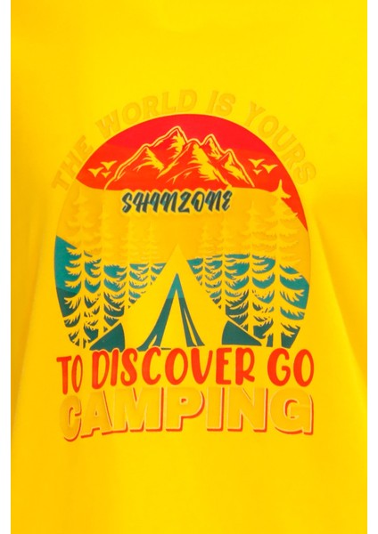 Erkek Bisiklet Yaka Standart Fit Discovery Göğüs Baskılı Sarı T-Shirt fiyatları