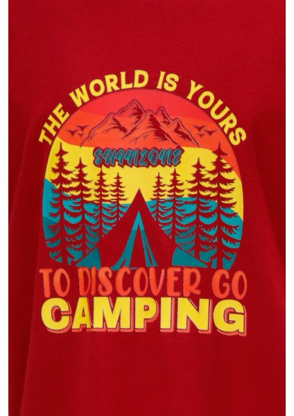 Erkek Bisiklet Yaka Standart Fit Discovery Göğüs Baskılı Bordo T-Shirt fiyatları
