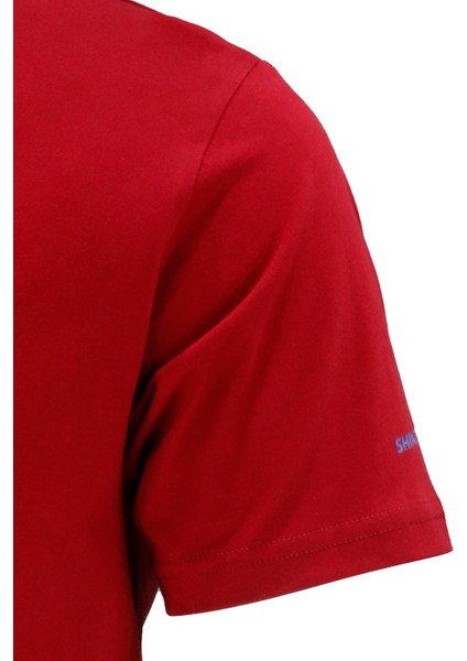 Erkek Bisiklet Yaka Standart Fit Discovery Göğüs Baskılı Bordo T-Shirt modelleri
