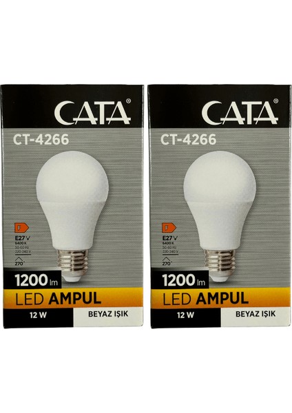 CT-4266 12W 6400K (Beyaz Işık) E27 Duylu LED Ampul (2 Adet)