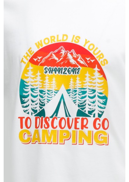 Erkek Bisiklet Yaka Standart Fit Discovery Göğüs Baskılı Beyaz T-Shirt modelleri