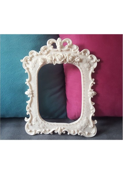 Gül Kabartmalı 24CM Çerçeve Silikon Kalıp K-195, Kokulu Taş Polyester Reçine Alçı Mum Kalıbı