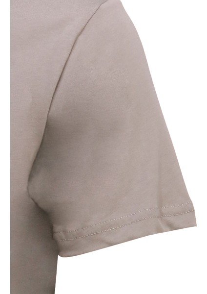 Erkek Bisiklet Yaka Standart Fit Kabartma Göğüs Baskılı Vizon T-Shirt modelleri