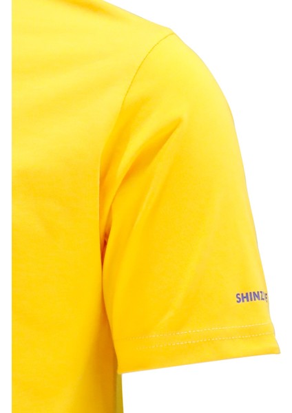 Erkek Bisiklet Yaka Standart Fit Bot Göğüs Baskılı Sarı T-Shirt