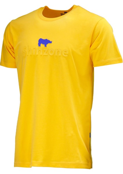 Erkek Bisiklet Yaka Standart Fit Kabartma Göğüs Baskılı Sarı T-Shirt
