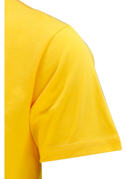 Erkek Bisiklet Yaka Standart Fit Kabartma Göğüs Baskılı Sarı T-Shirt modelleri