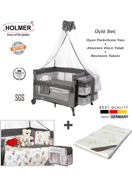 Holmer Coolstyle 3'lü Set  Beşik/anne Yanı + Aloevera Yatak + Bebek Nevresim Takımı